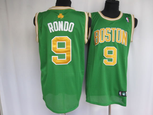 NBA Boston Celtics 9 Rajon Rondo Authentic Road Green Golden Number Jersey